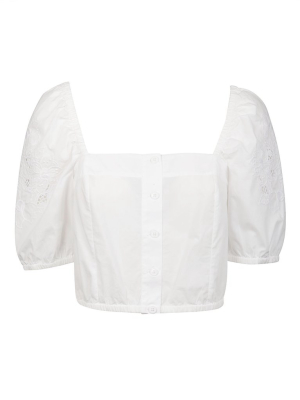 Pinko Embroidered Puff Sleeve Cropped Top