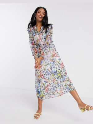 Jdy Midi Shirt Dress In Smudge Floral