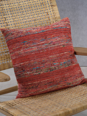 Masseria Cotton Throw Pillow - Multi Color W/ Coral Accent