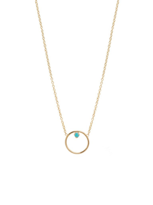 14k Circle Prong Turquoise Necklace