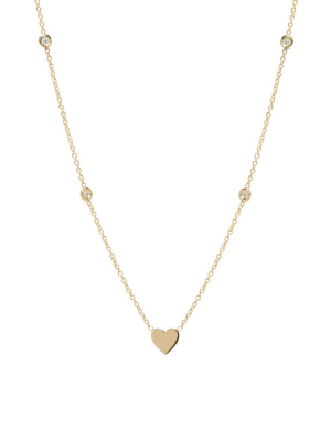 14k Midi Bitty Heart Floating Diamonds Necklace