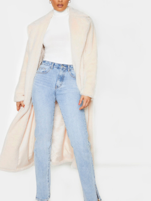 Tall Cream Belted Faux Fur Coat