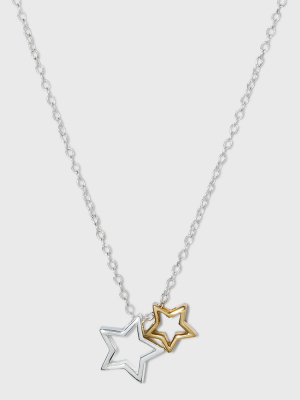 Sterling Silver Two-tone Open Stars Necklace - Gold/silver