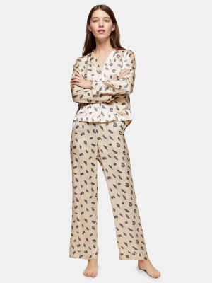 Cream Feather Print Pajama Pants