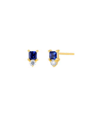 Mini Sapphire Birthstone Studs - Yellow Gold