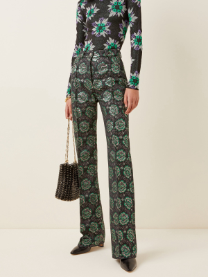 Metallic Floral Jacquard Straight-leg Trousers