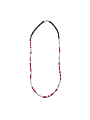 African Seed Bead Necklace Black, Red & White