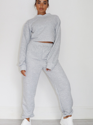 Petite Grey Cropped Sweat And Jogger Set