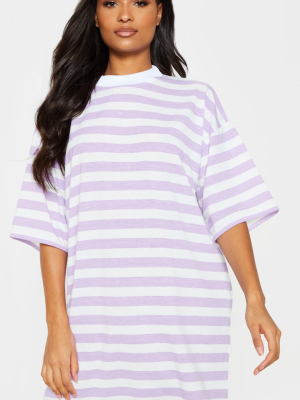 Lilac Stripe Oversized Boyfriend T Shirt Dress