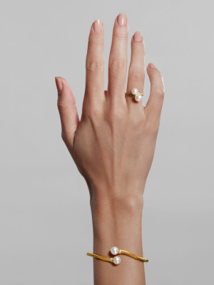 Shima Bypass Ring With Freshwater Pearls And Diamonds In 18k