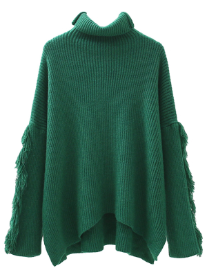 'lily' Roll Neck Ribbed Fringe Sleeve Sweater (3 Colors)