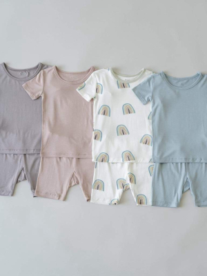 Short Sleeve Toddler Pajama Set In Aloe Rainbow