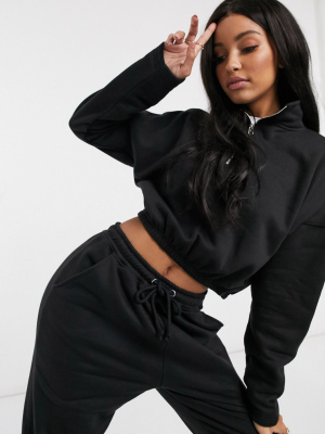 Missguided Two-piece Zip Front High Neck Sweatshirt In Black