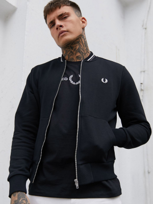 Fred Perry Zip Through Bomber Sweat In Black