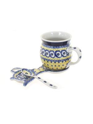 Blue Rose Polish Pottery Saffron Mug & Saucer Gift Set