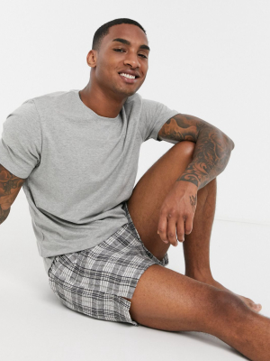 Asos Design Lounge T-shirt And Woven Check Short Pajama Set