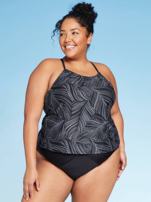 Women's Plus Size Racerback Tankini Top - Kona Sol™ Black