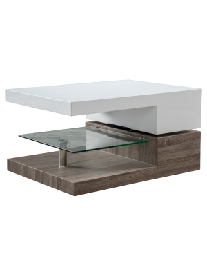 Bridgetown Rectangular Rotatable Coffee Table W/ Glass Glossy White/oak - Christopher Knight Home