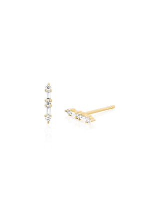 Ef Collection Diamond Baguette & Prong Set Diamond Bar Stud Earring (pair)