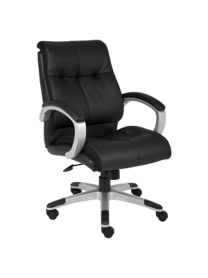 Double Plush Mid Back Executive Chair Black - Boss Office Products