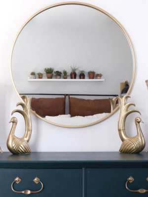 Minimalist Large Brass Finish Round Mirror