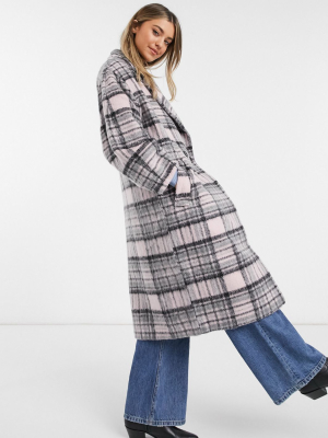 Asos Design Brushed Check Coat With Extreme Sleeve