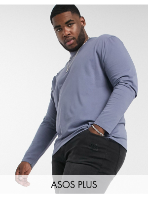 Asos Design Plus Organic Relaxed Long Sleeve T-shirt In Gray