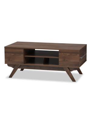 Ashfield Mid Century Modern Walnut Finished Wood 2 Drawer Coffee Table Brown - Baxton Studio