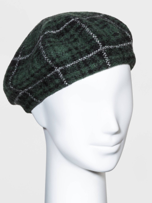 Women's Plaid Wool Knit Beret - Wild Fable™ Green One Size