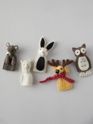 Felted Wool Animal Finger Puppets, Set Of 5