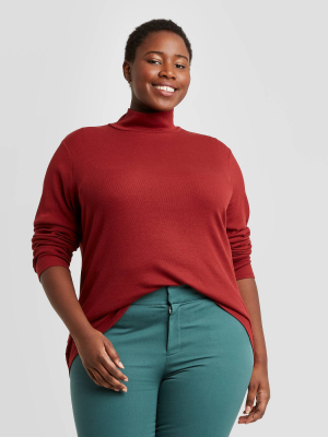 Women's Plus Size Long Sleeve Turtleneck Knit Shirt - Ava & Viv™