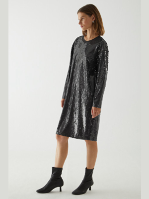 Long-sleeve Oversized Sequinned Dress