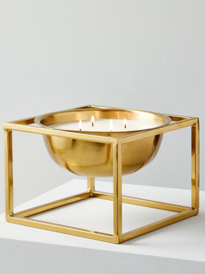 Gilded Basin Candle On Stand - Rainwater