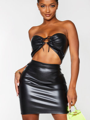 Shape Black Pu Bandeau Cut Out Crop Top