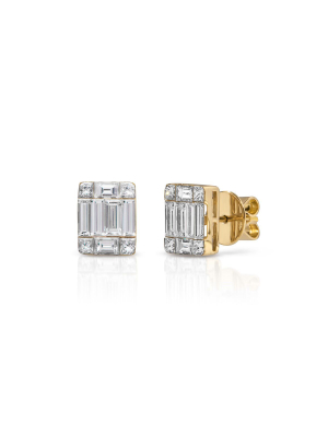 14kt Yellow Gold Baguette Diamond Astor Stud Earrings