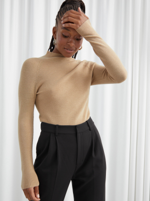 Fitted Mock Neck Merino Wool Sweater