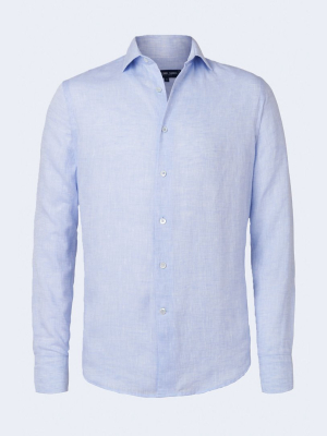 Antonio Linen Regular Long Sleeve Block Shirt In Baby Blue