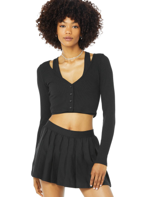 Ribbed Cropped Whisper Cardigan - Black