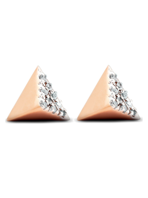 Pompeii3 14k Rose Gold Diamond Pave Spike Cube Studs Dainty High Polished 7mm