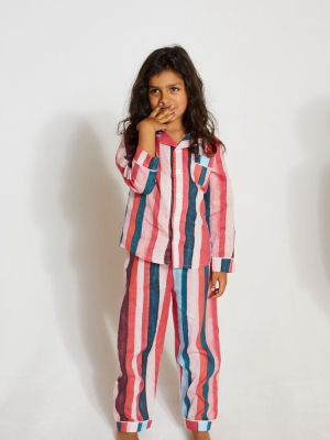 Kids’ Long Pyjama Set Stripe Print Pink/multi