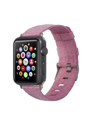 Insten Canvas Woven Fabric Band For Apple Watch 42mm 44mm All Series Se 6 5 4 3 2 1, For Women Girls Replacement Strap, Rose Red