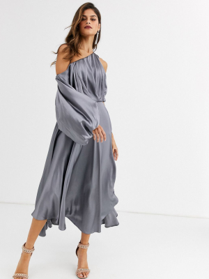 Asos Edition Blouson One Shoulder Dress In Satin