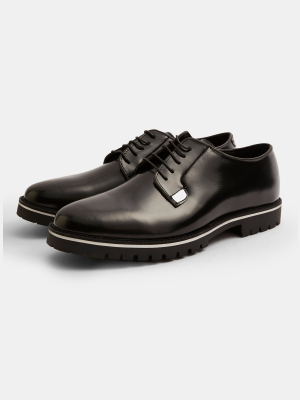 Black Leather Derby Shoes With White Sole