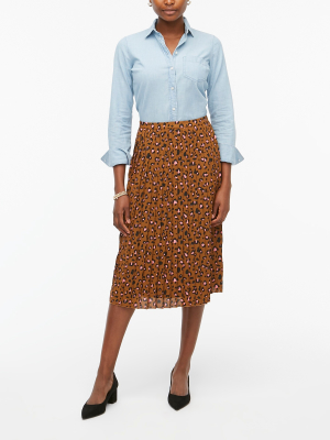 Printed Long Pleated Midi Skirt