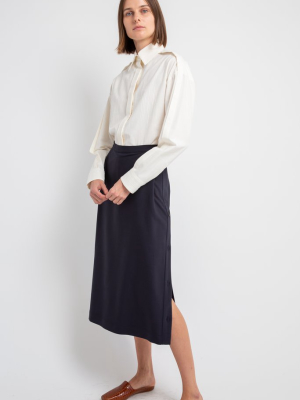 Navy Side Slit Button Skirt