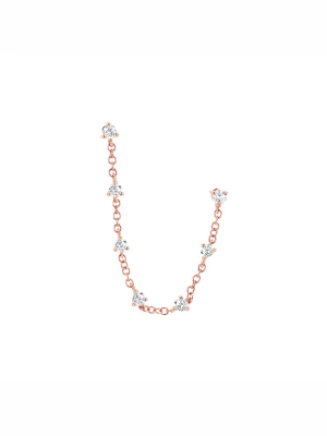 Double Stud Prong Set Chain Earring - Rose Gold