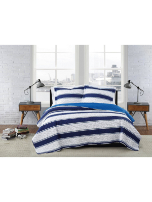 London Fog Watkins Stripe Quilt Set