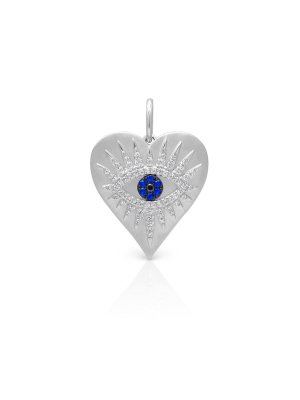 14kt White Gold Diamond Sapphire Evil Eye Heart Celestia Charm Pendant