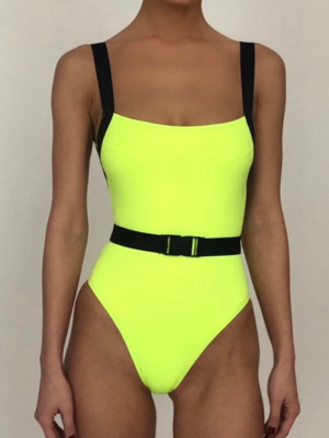 Neon Belted Low Back One Piece Swimsuit