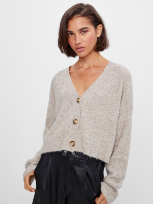 Bershka Knitted Cardigan In Oatmeal